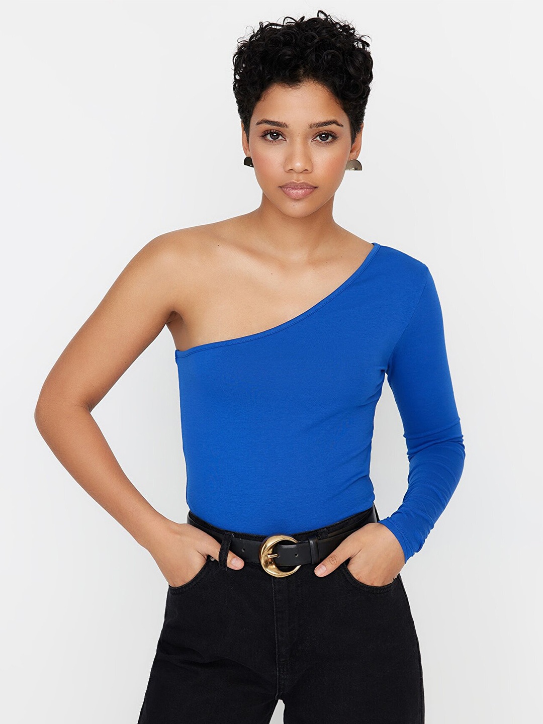 

Trendyol One Shoulder Pure Cotton Top, Blue