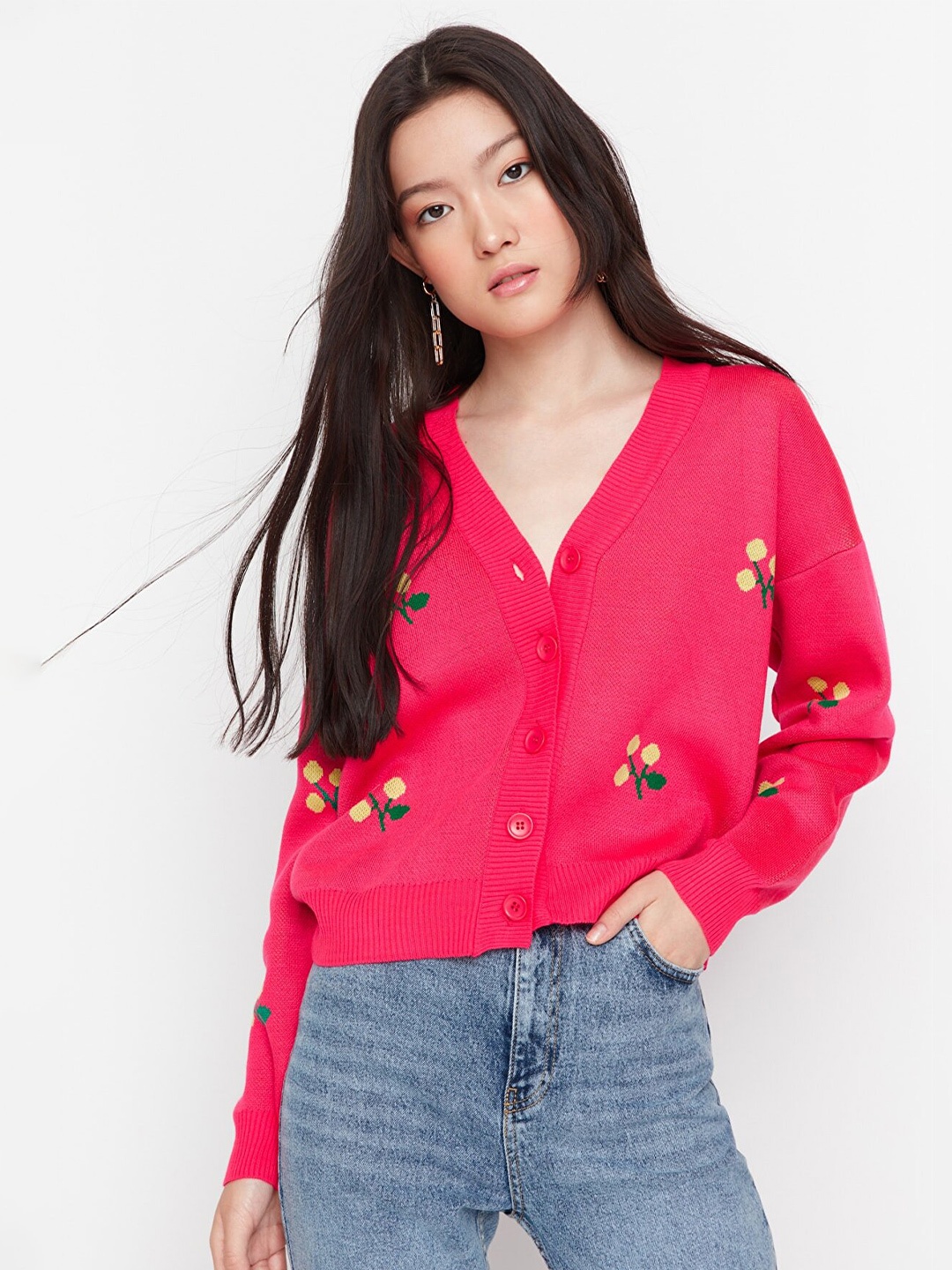 

Trendyol Women Fuchsia Floral Cardigan