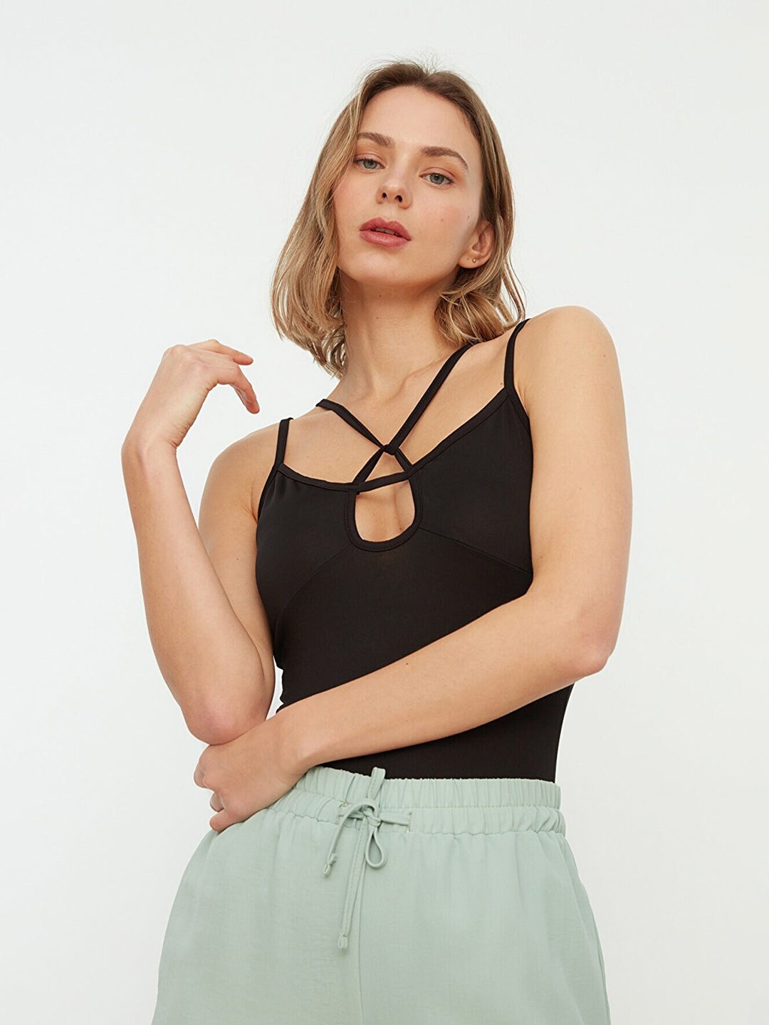 

Trendyol Solid Shoulder Straps Top, Black