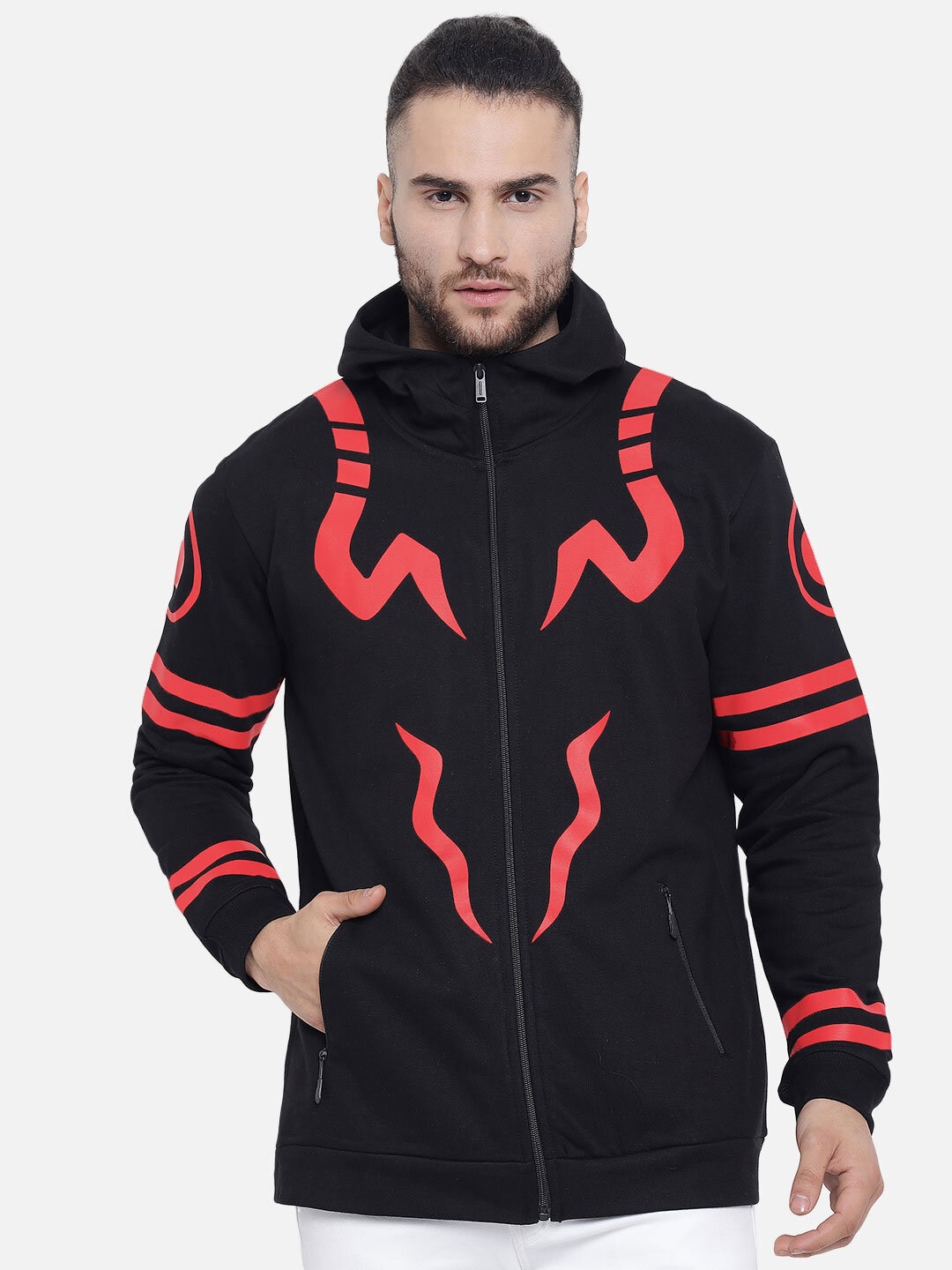 

COMICSENSE Men Anime Printed Jujutsu Kaisen Sukuna Hooded Sweatshirt, Black