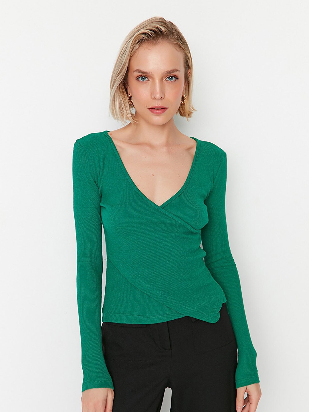 

Trendyol Layered Wrap Top, Green
