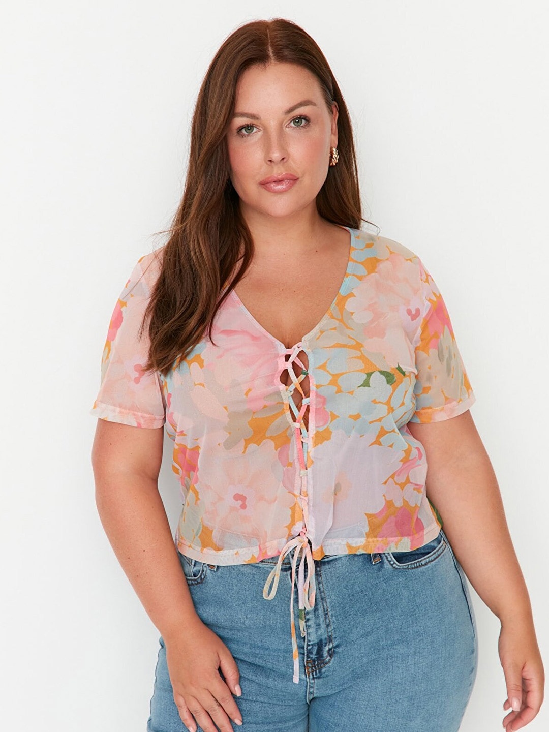 

Trendyol Plus Size Abstract Printed Top, Peach