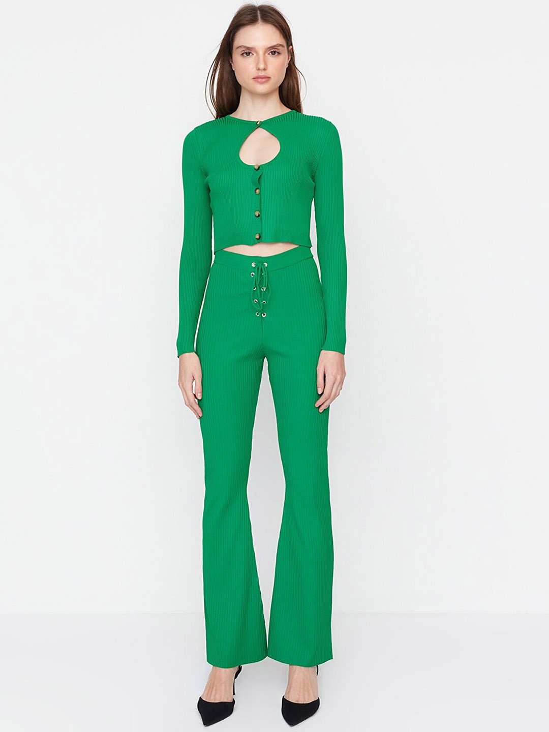 

Trendyol Women Bootcut Drawstring Trousers, Green