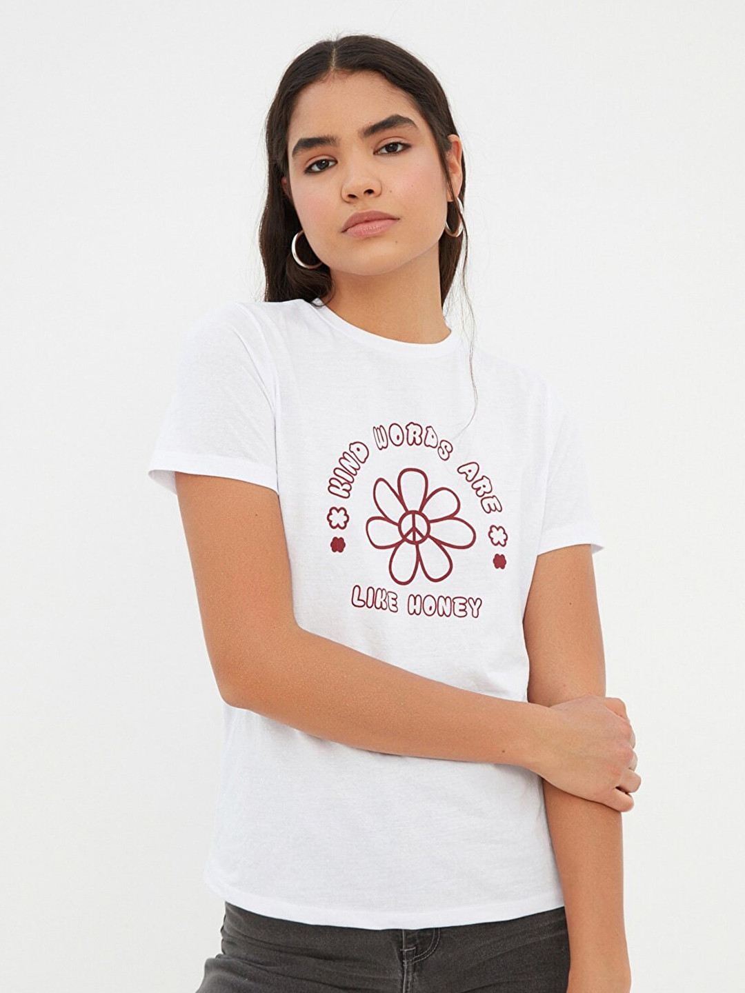 

Trendyol Women Typography Printed Pure Cotton T-shirt, White