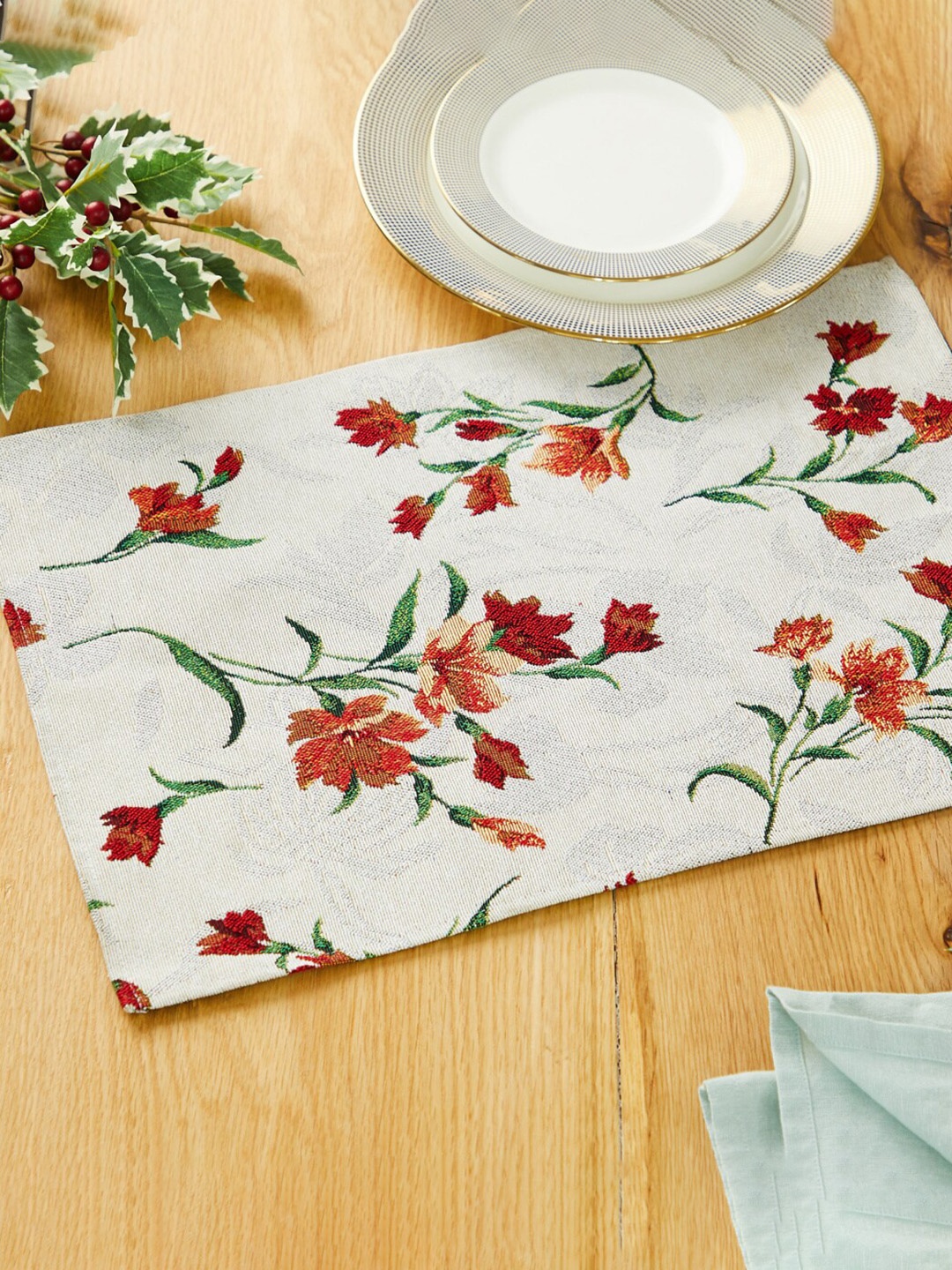 

Home Centre White & Red Floral Printed Eco-Friendly Table Placemat