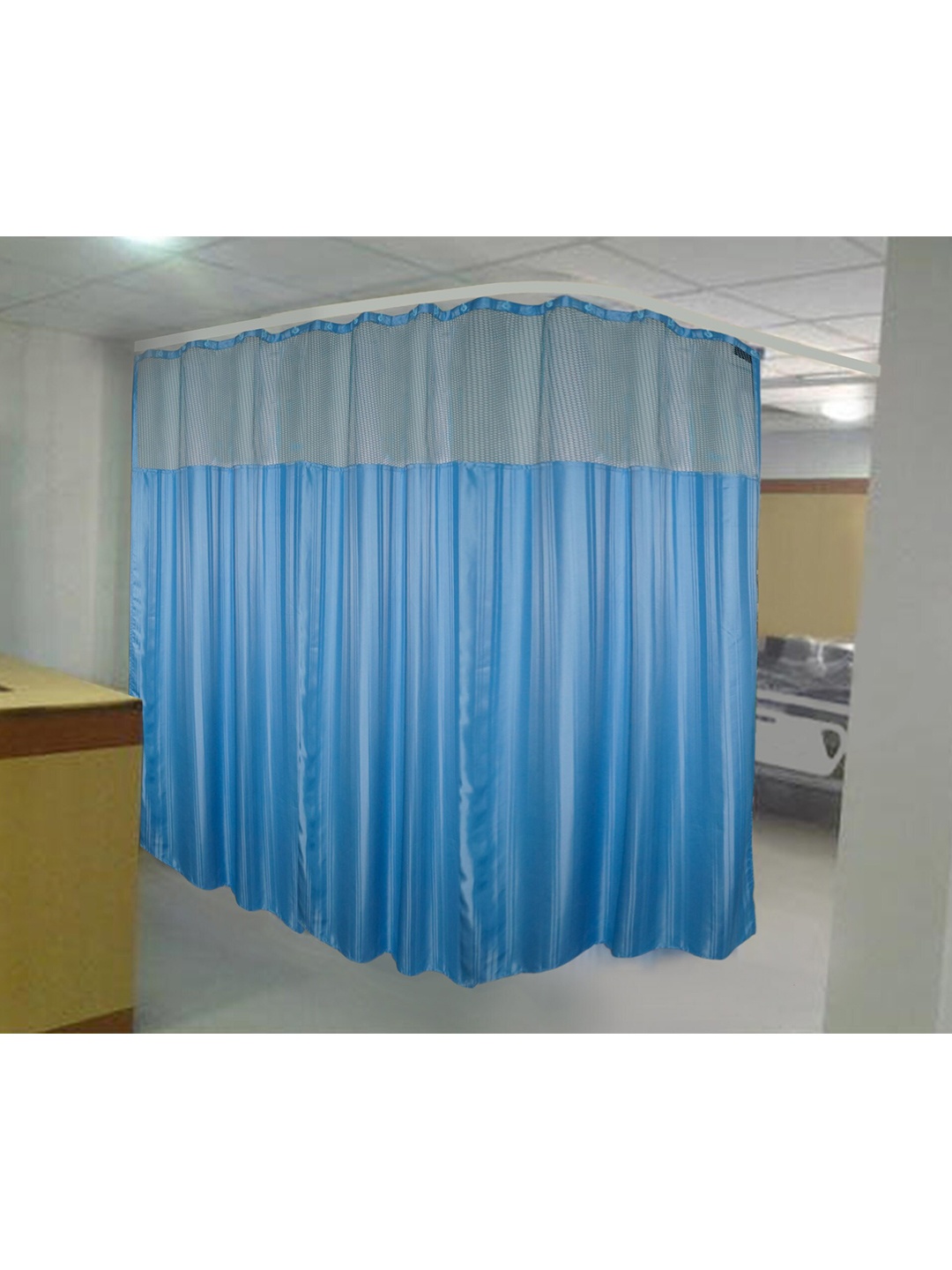 

Lushomes Blue Striped Self Design Water Proof Hospital Curtain