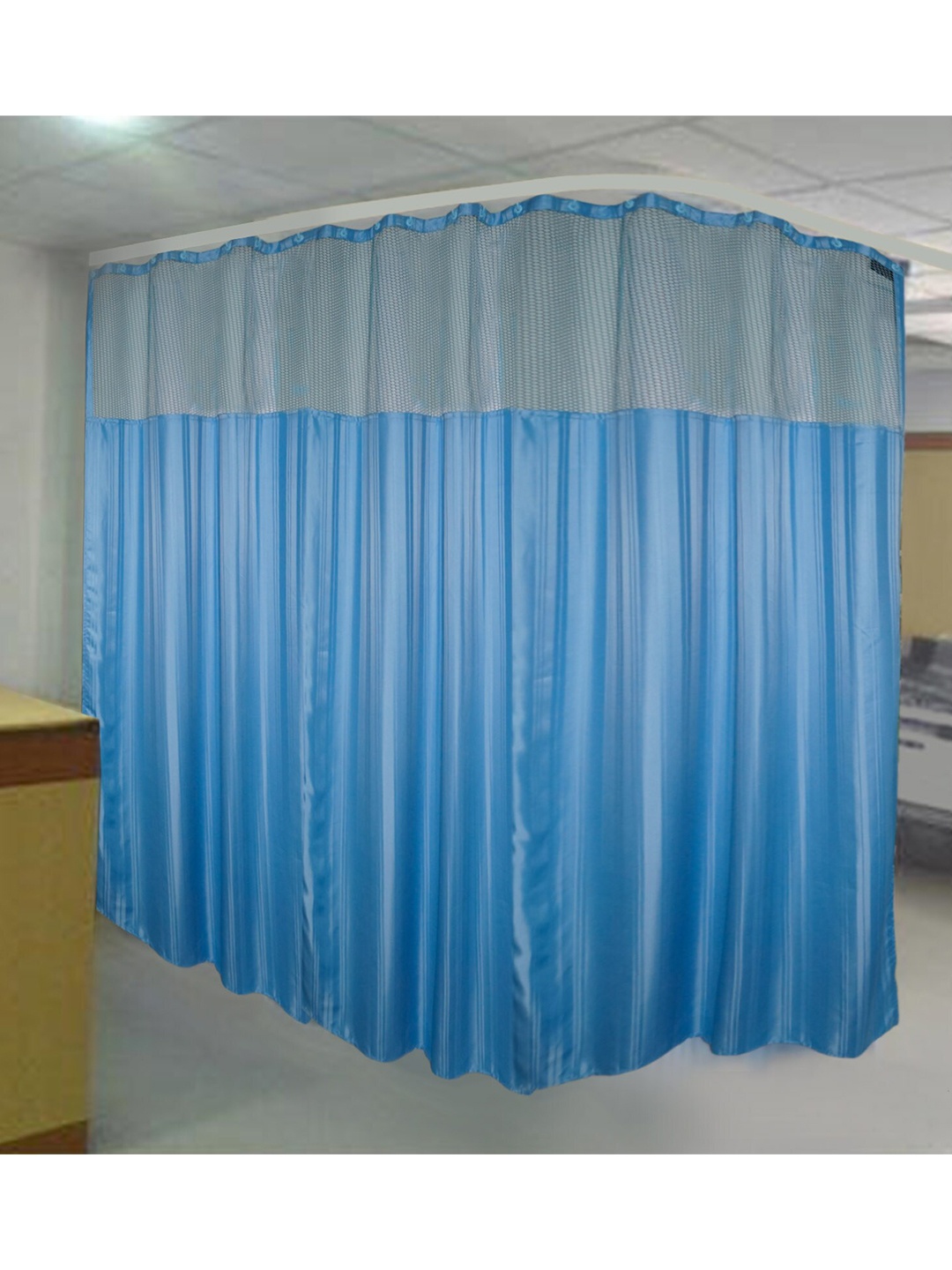 

Lushomes Blue Striped Self Design Water Proof Hospital Curtain