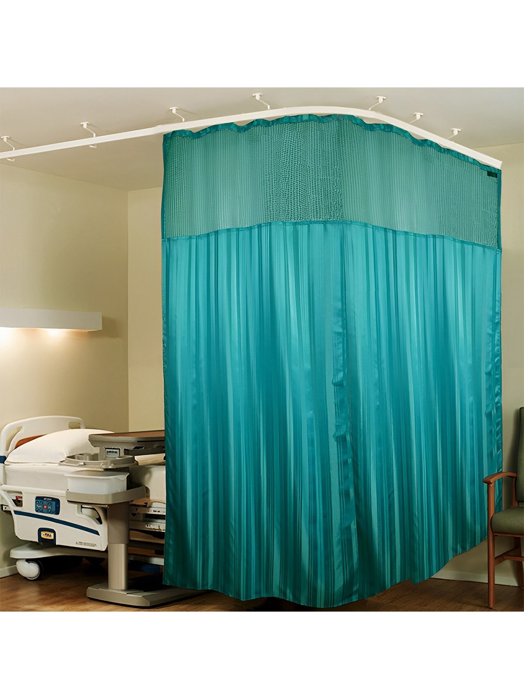 

Lushomes Green Striped Self Design Water Proof Hospital Curtain