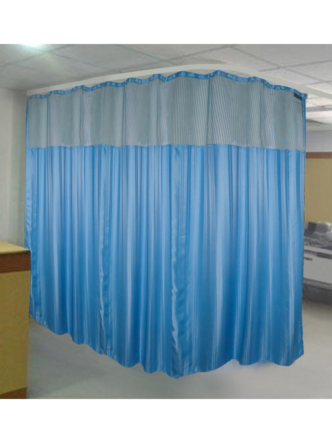 

Lushomes Blue Striped Self Design Water Proof Hospital Curtain