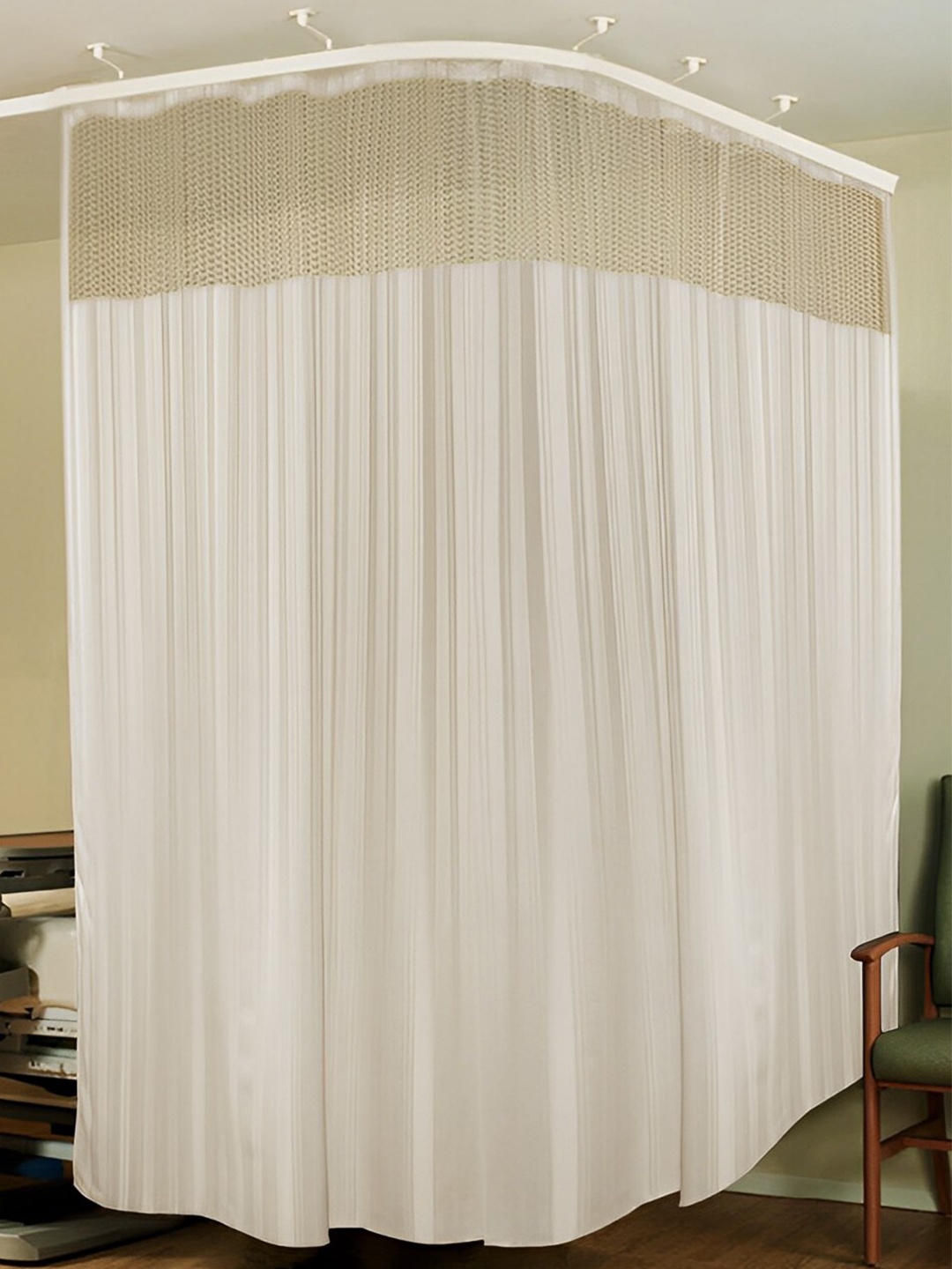 

Lushomes Cream Striped Self Design Water Proof Hospital Curtain