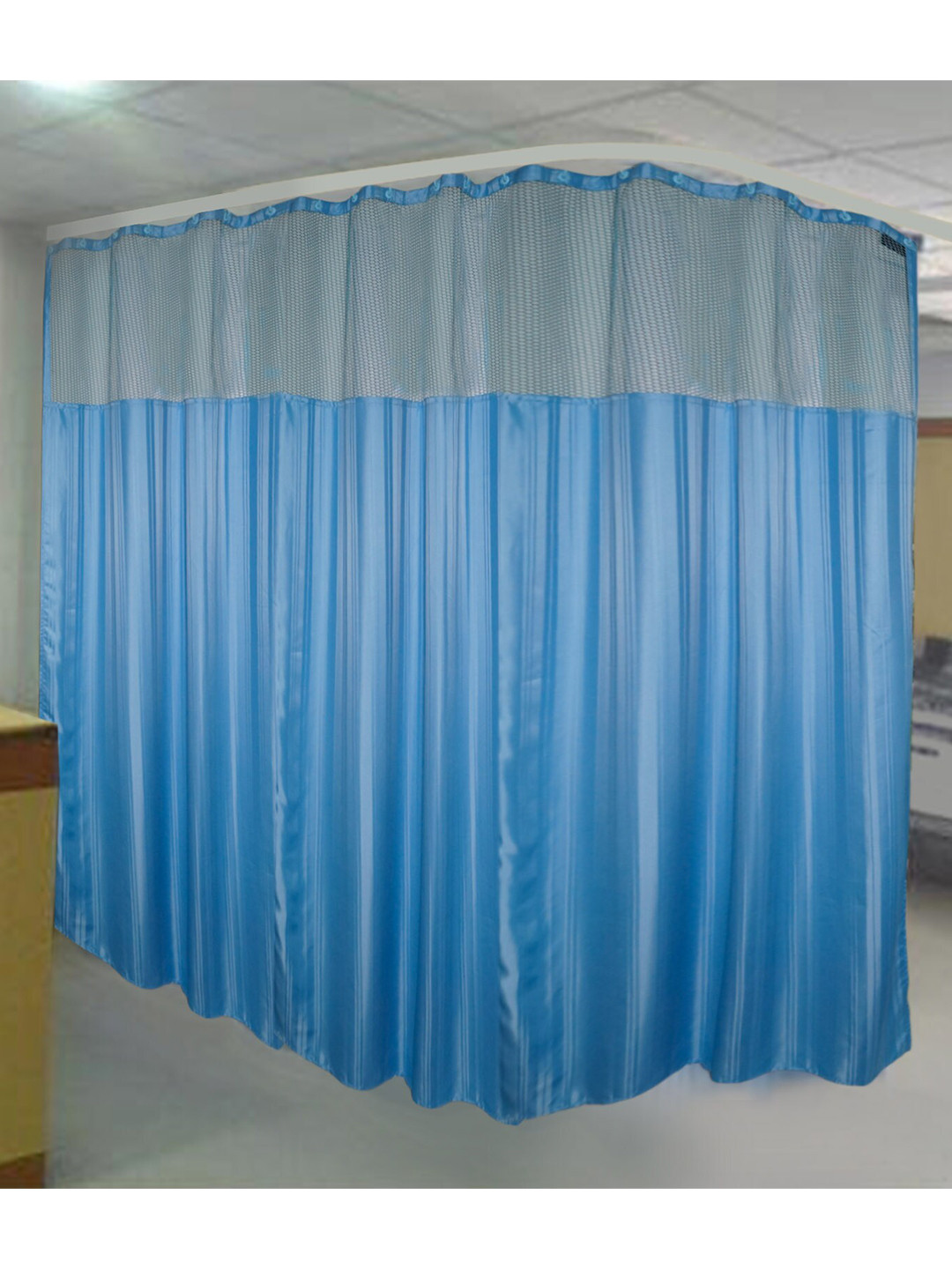 

Lushomes Blue Striped Self Design Water Proof Hospital Curtain