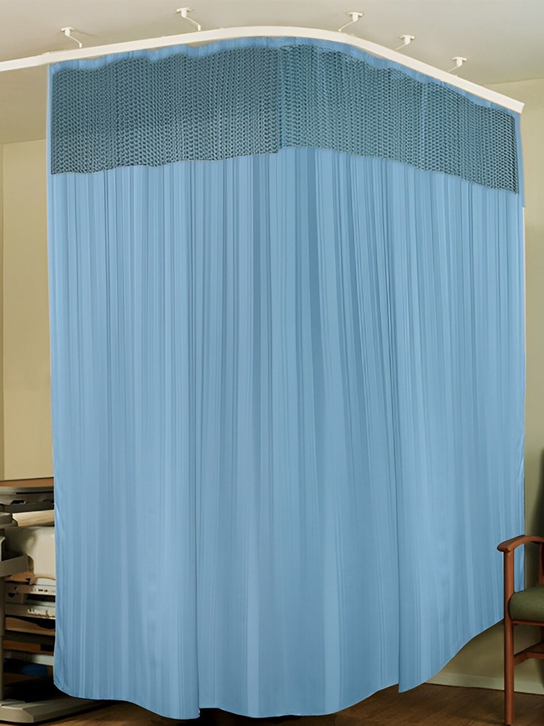 

Lushomes Blue Striped Self Design Water Proof Hospital Curtain