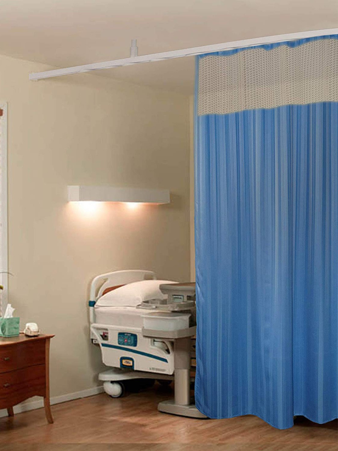 

Lushomes Blue Striped Self Design Water Proof Hospital Curtain