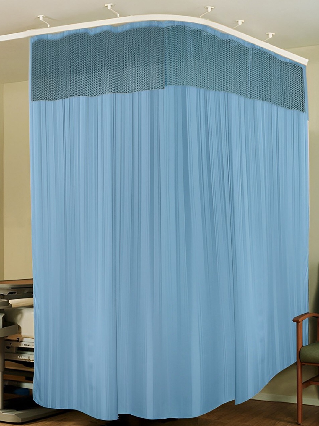 

Lushomes Blue Striped Self Design Water Proof Hospital Curtain