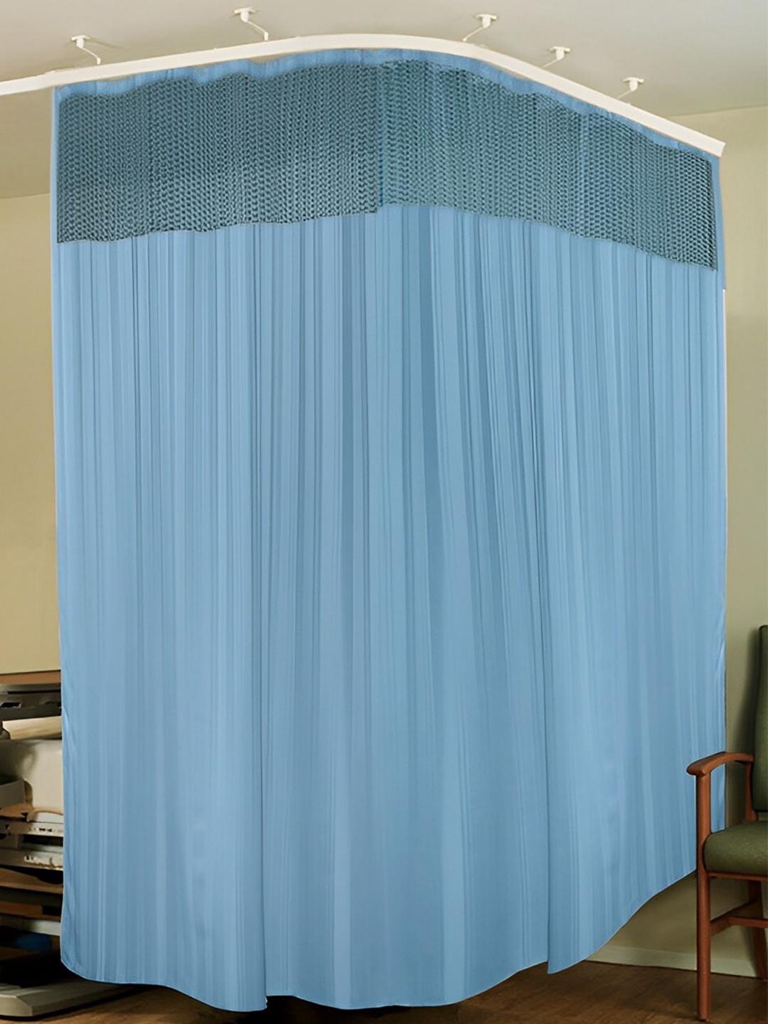 

Lushomes Blue Striped Self Design Water Proof Hospital Curtain