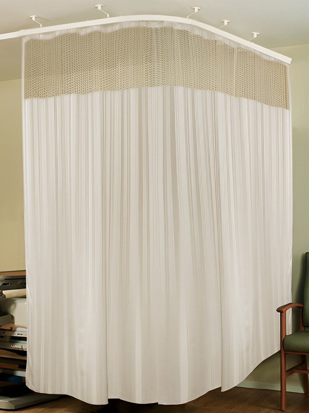 

Lushomes Cream Striped Self Design Water Proof Hospital Curtain