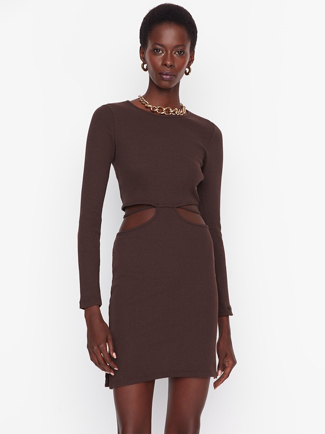 

Trendyol Round Neck Sheath Dress, Brown