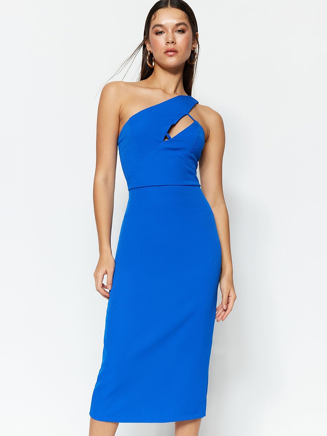 

Trendyol One Shoulder Sheath Midi Dress, Blue
