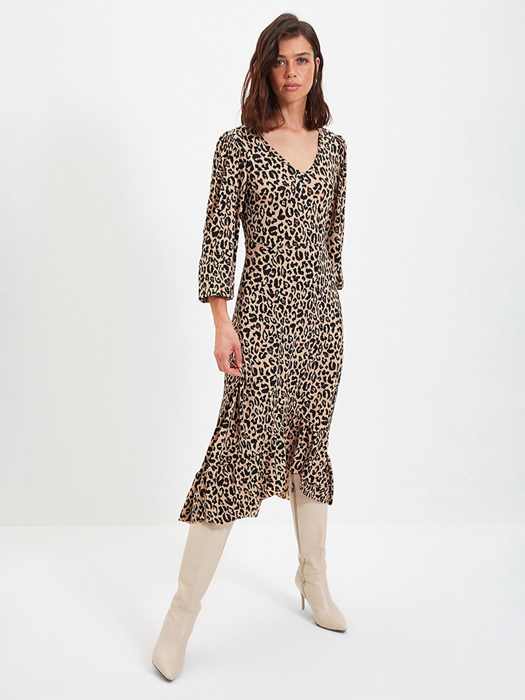 

Trendyol Animal Printed Midi Dress, Brown