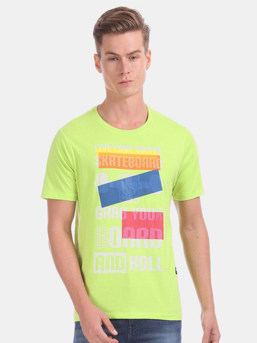V-Mart Men Typography Printed Cotton T-shirt, Green