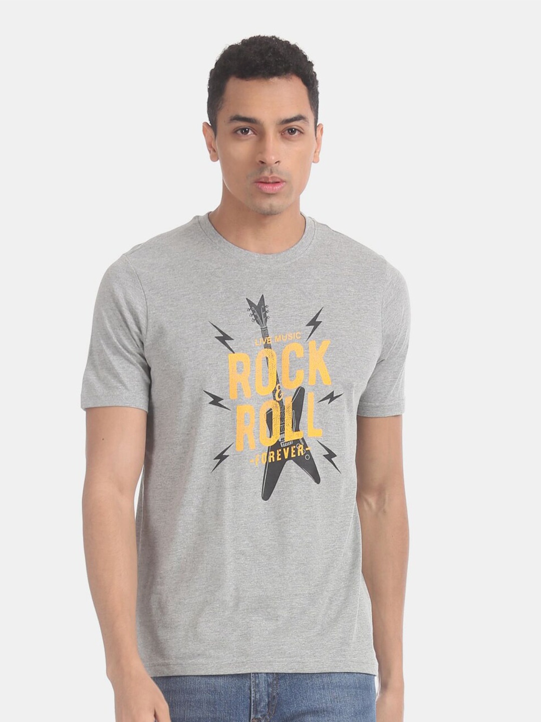 

V-Mart Men Typography Printed Round Neck Cotton T-shirt, Grey