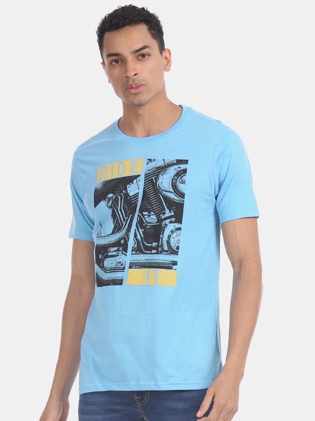 

V-Mart Men Printed Cotton T-shirt, Blue