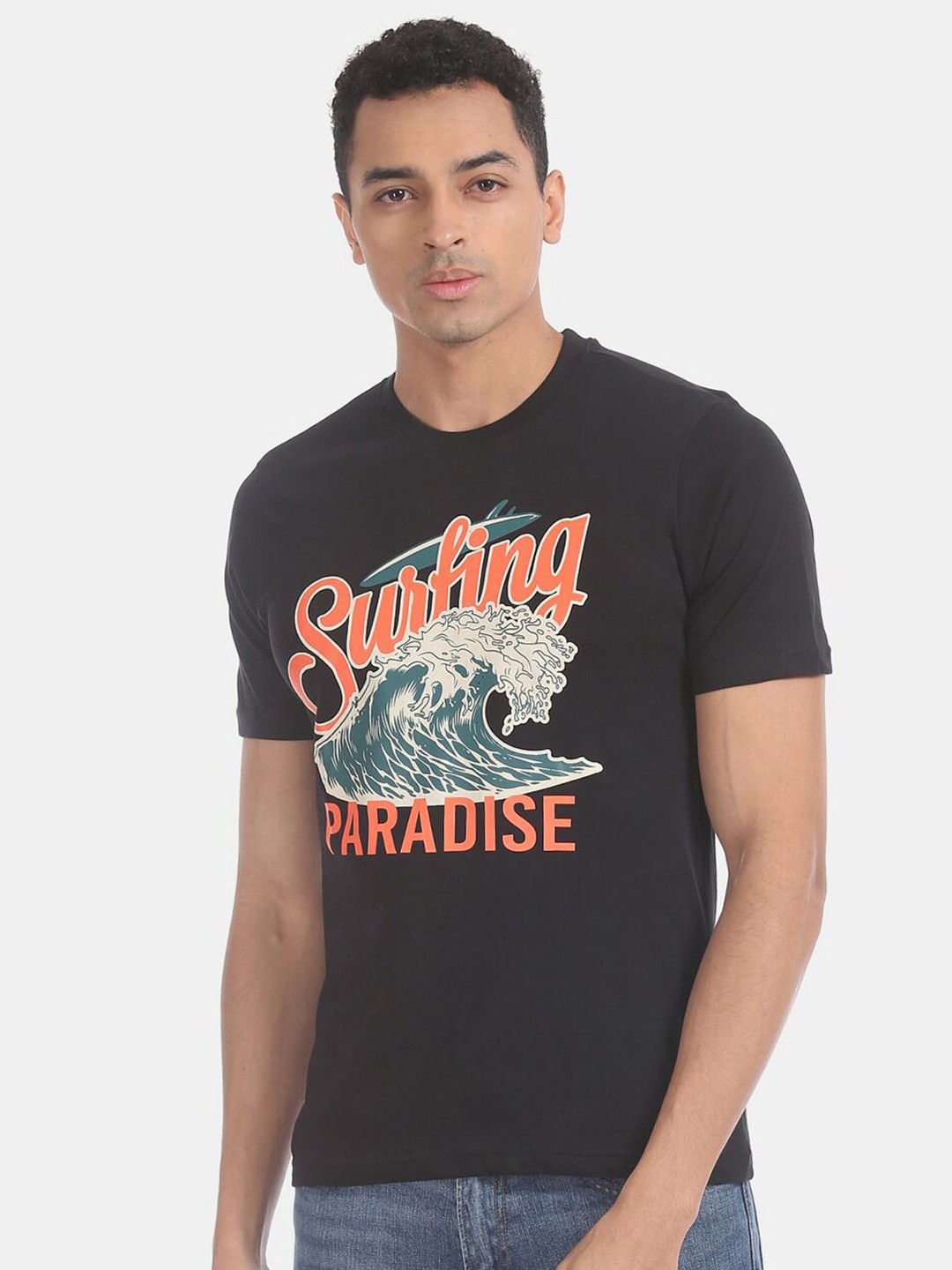 

V-Mart Men Typography Printed Cotton T-shirt, Black