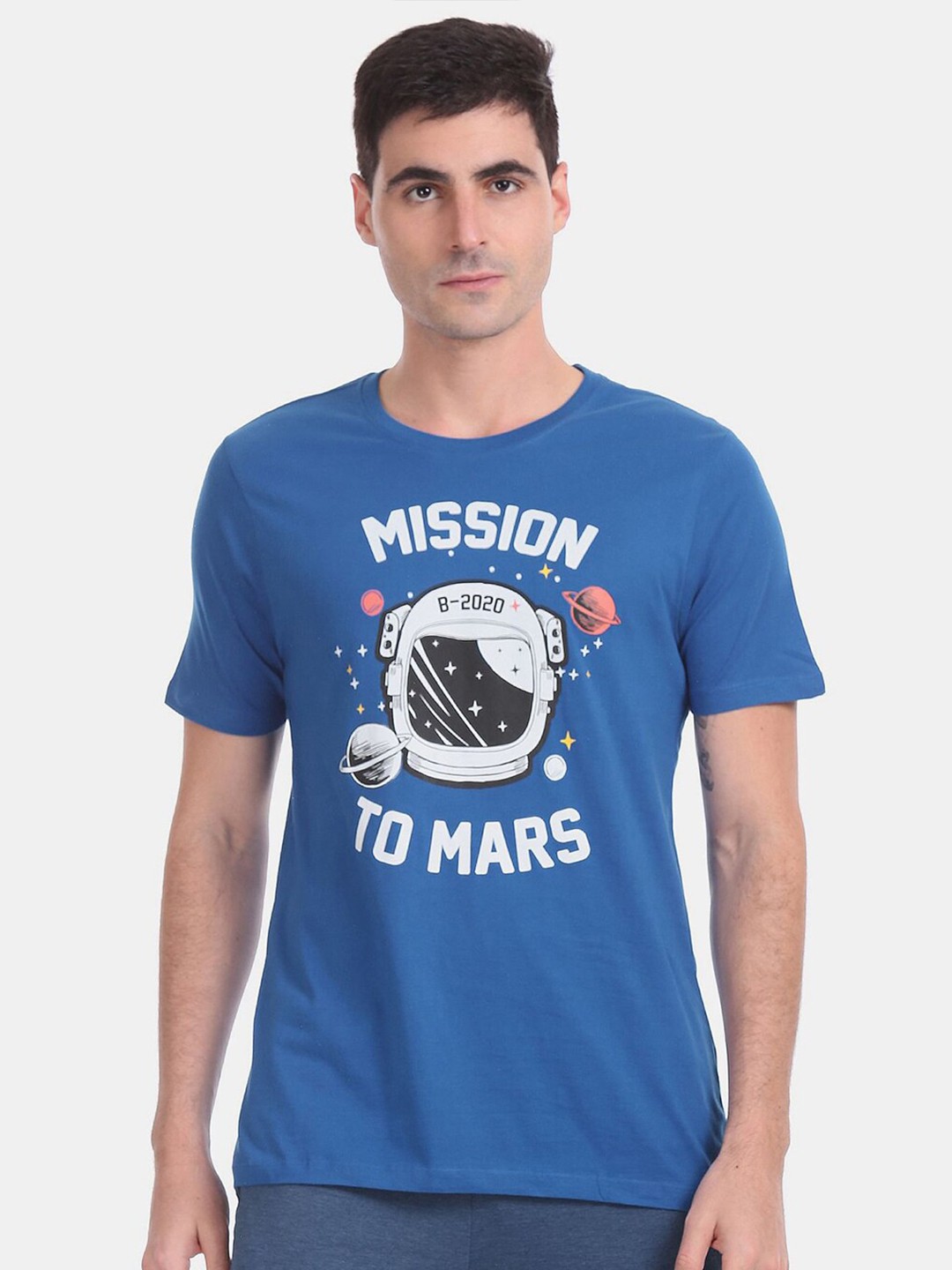 

V-Mart Men Typography Printed Cotton T-shirt, Blue