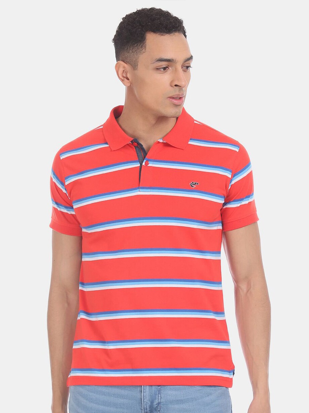 

V-Mart Men Striped Polo Collar Cotton T-shirt, Red