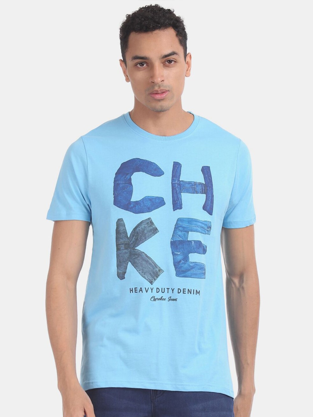 

V-Mart Men Round Neck Typography Printed Cotton T-shirt, Blue