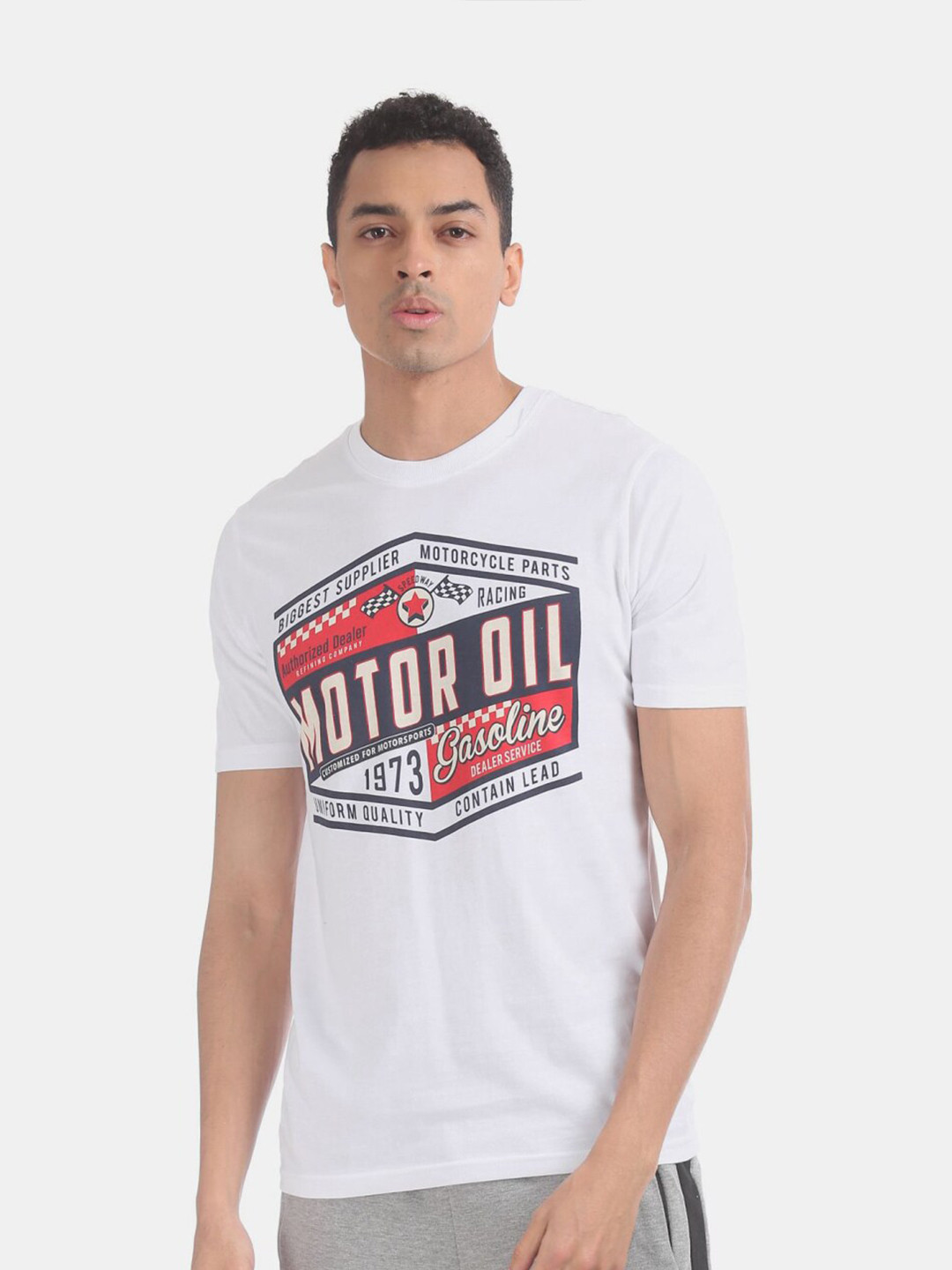 

V-Mart Men Round Neck Typography Printed Cotton T-shirt, White