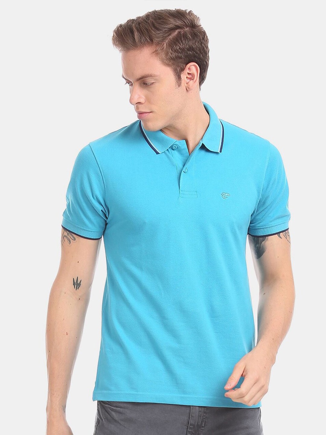 

V-Mart Men Regular Fit Polo Collar Cotton T-shirt, Blue