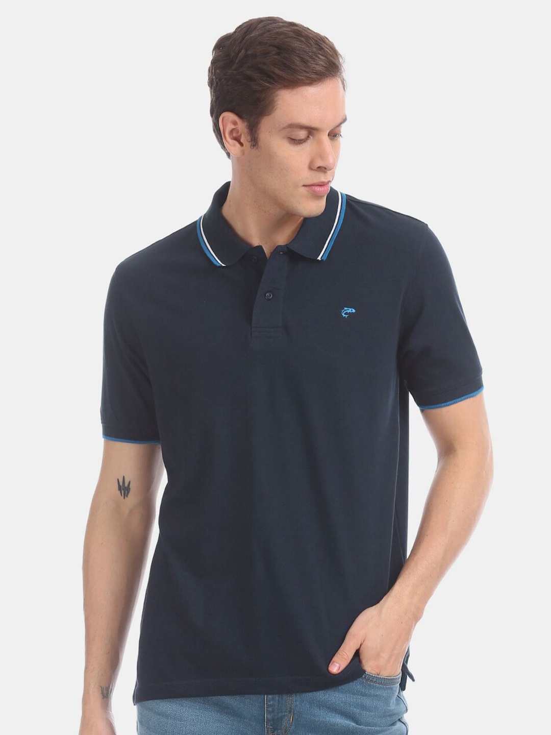

V-Mart Men Polo Collar Cotton T-shirt, Navy blue