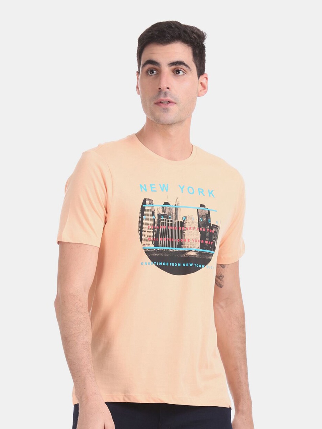 

V-Mart Men Printed T-shirt, Peach