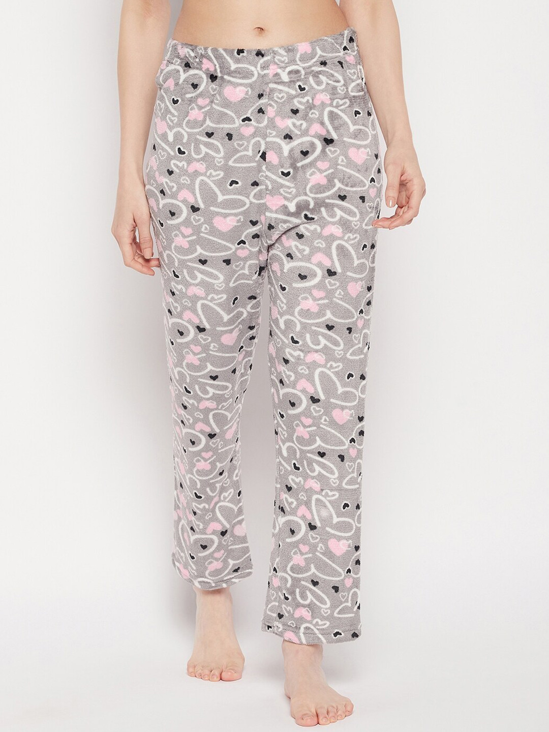 

Camey Women Printed Fleece Lounge Pant, Grey