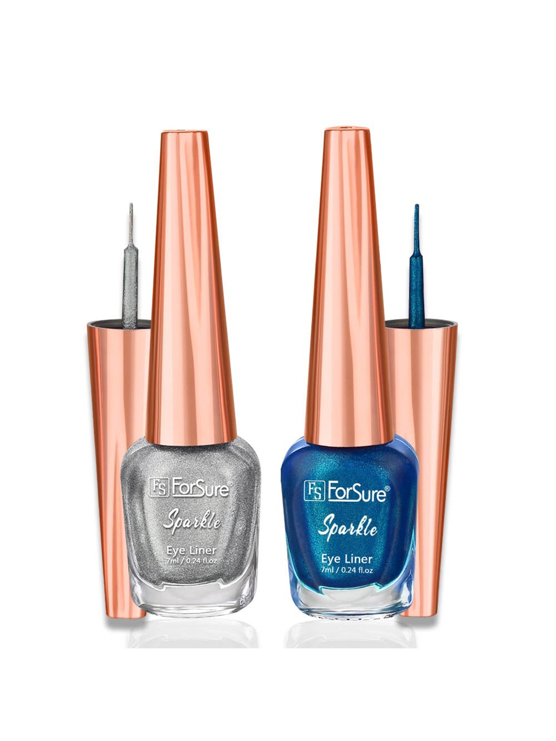 ForSure Set of 2 Sparkle Absolute Shine Liquid Glitter Eyeliners 7 ml Each - Shade 05 & 08, Silver