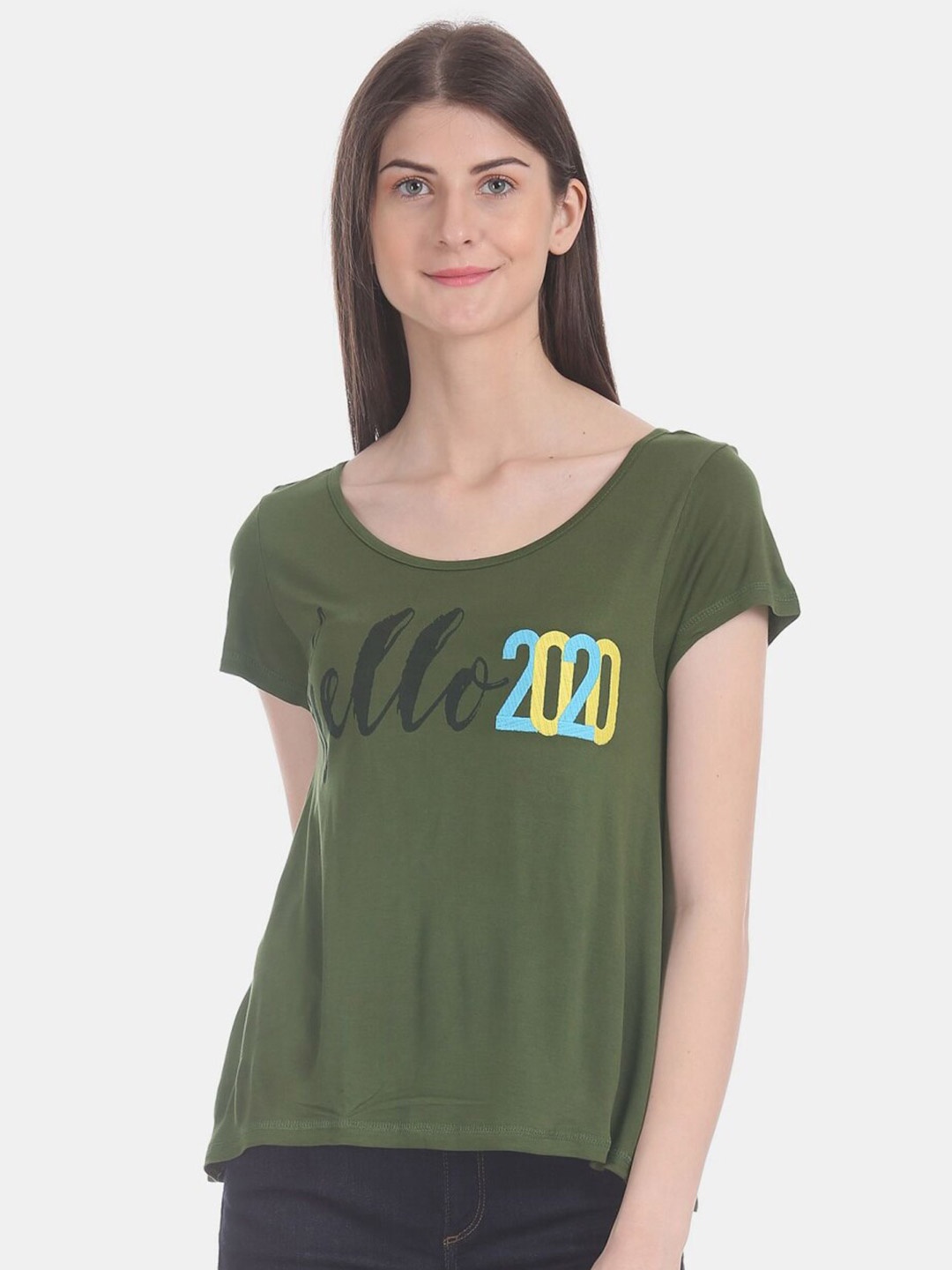 

V-Mart Women Typography Printed T-shirt, Green