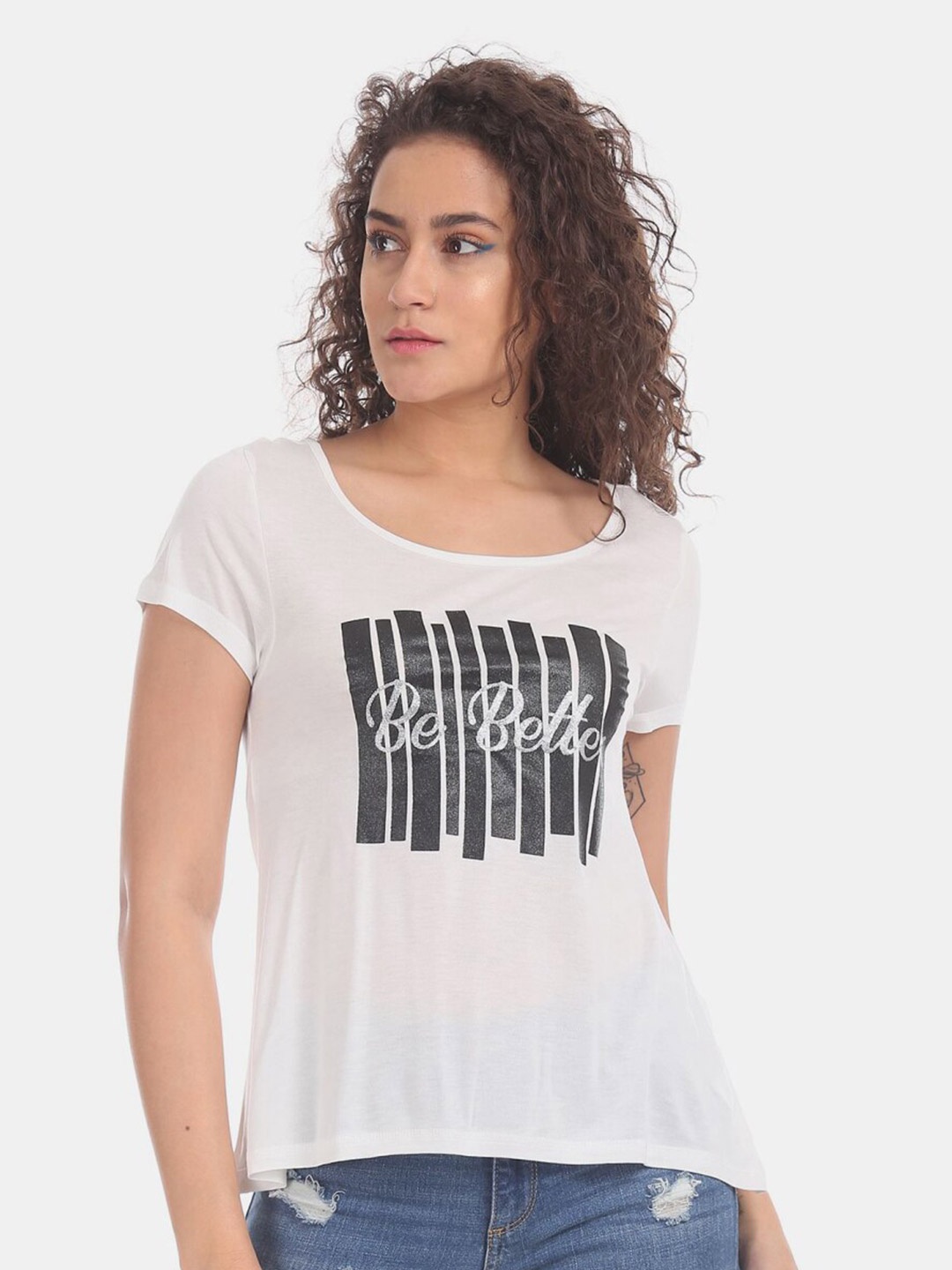 

V-Mart Women Typography Printed Cotton T-shirt, White
