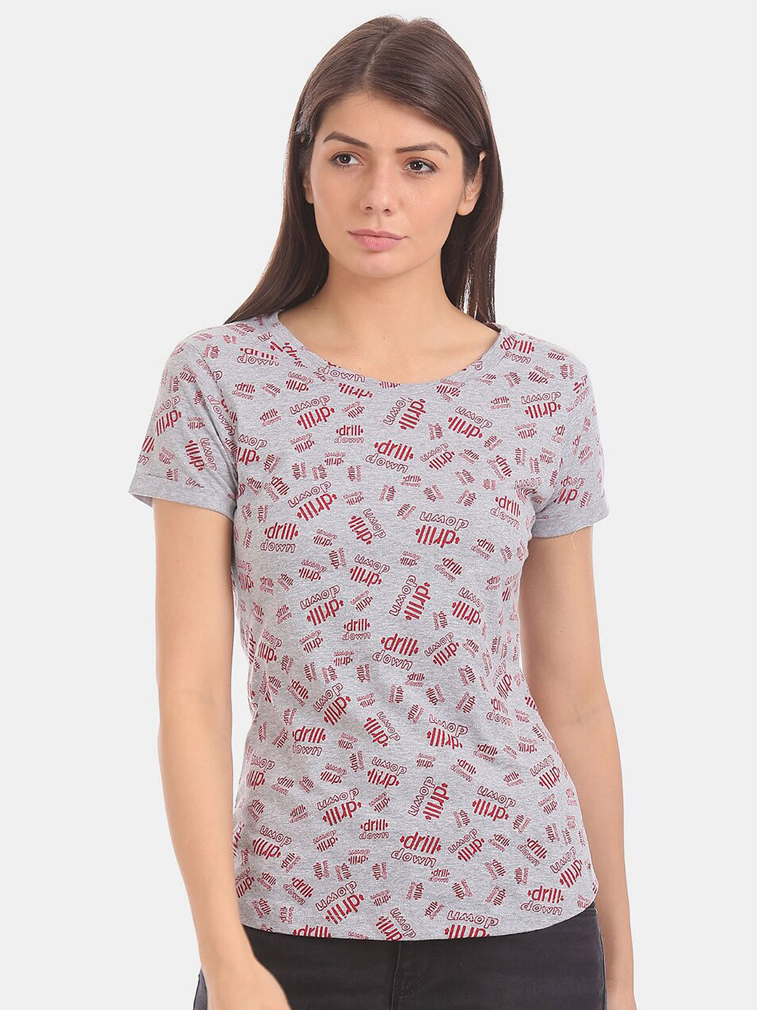 

V-Mart Women Typography Printed Cotton T-shirt, Grey