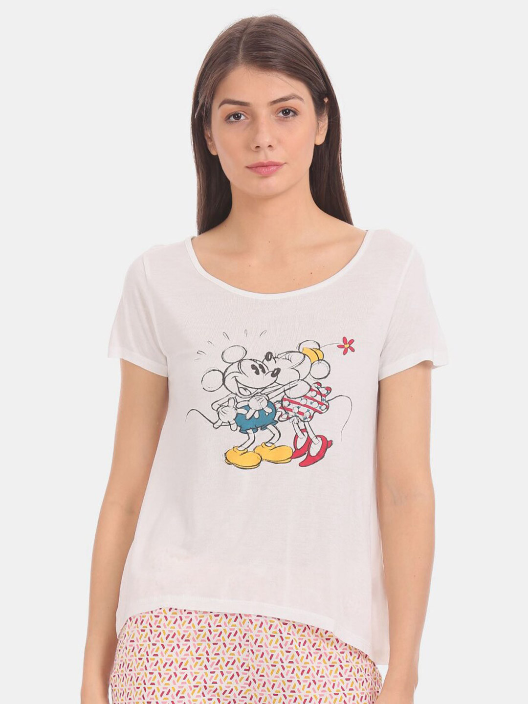 

V-Mart Women Mickey & Minnie Printed Cotton T-shirt, White