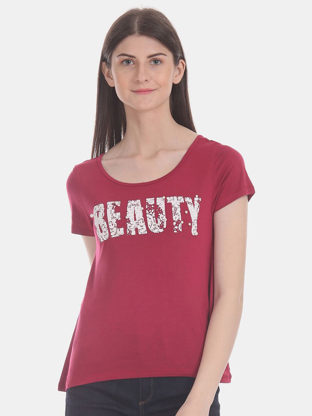 

V-Mart Women Typography Printed Cotton T-shirt, Pink
