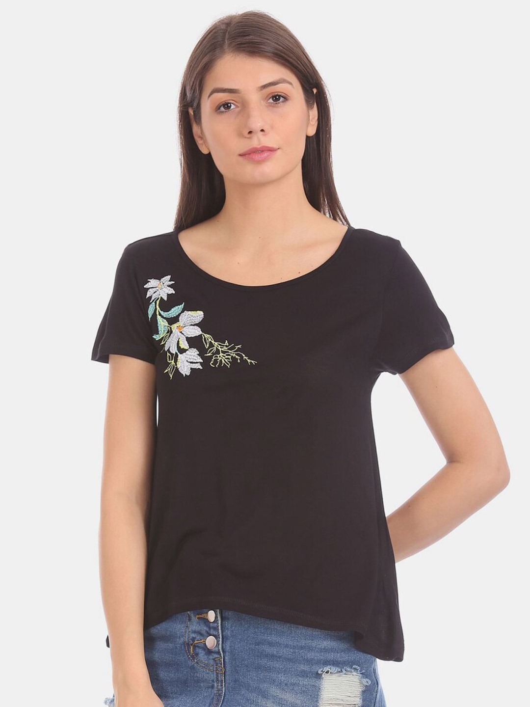 

V-Mart Women Round Neck Cotton T-shirt, Black
