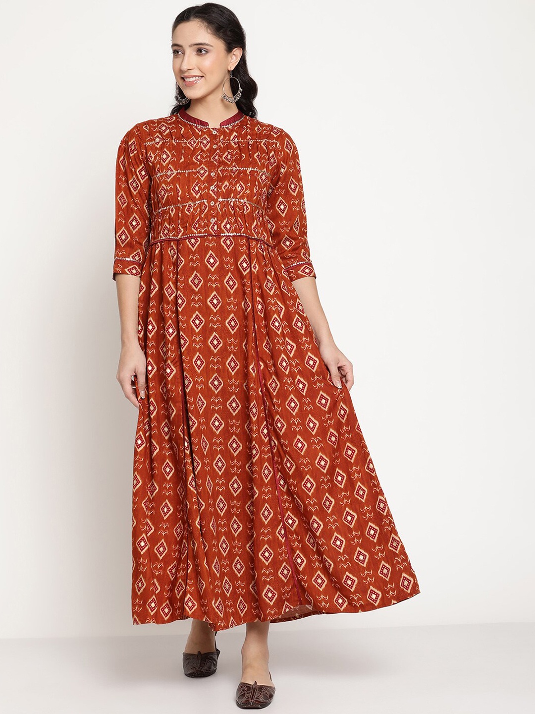 

Be Indi Women Ethnic Printed Flared Maxi Dress, Rust