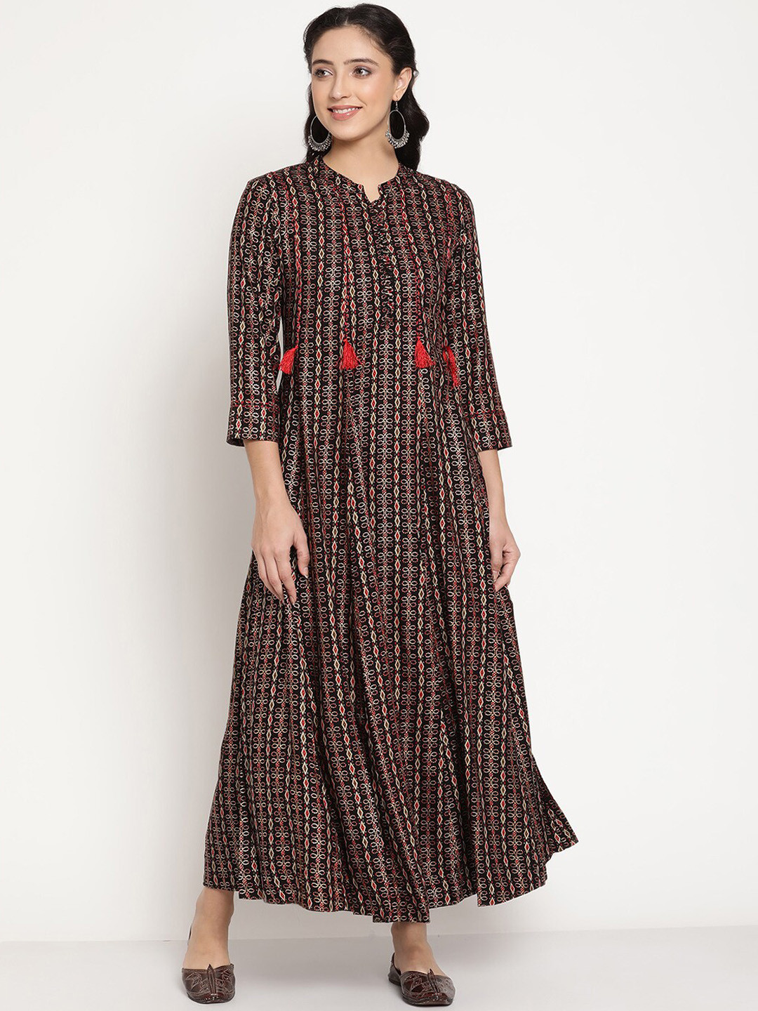 

Be Indi Women Ethnic Motifs Maxi Dress, Black