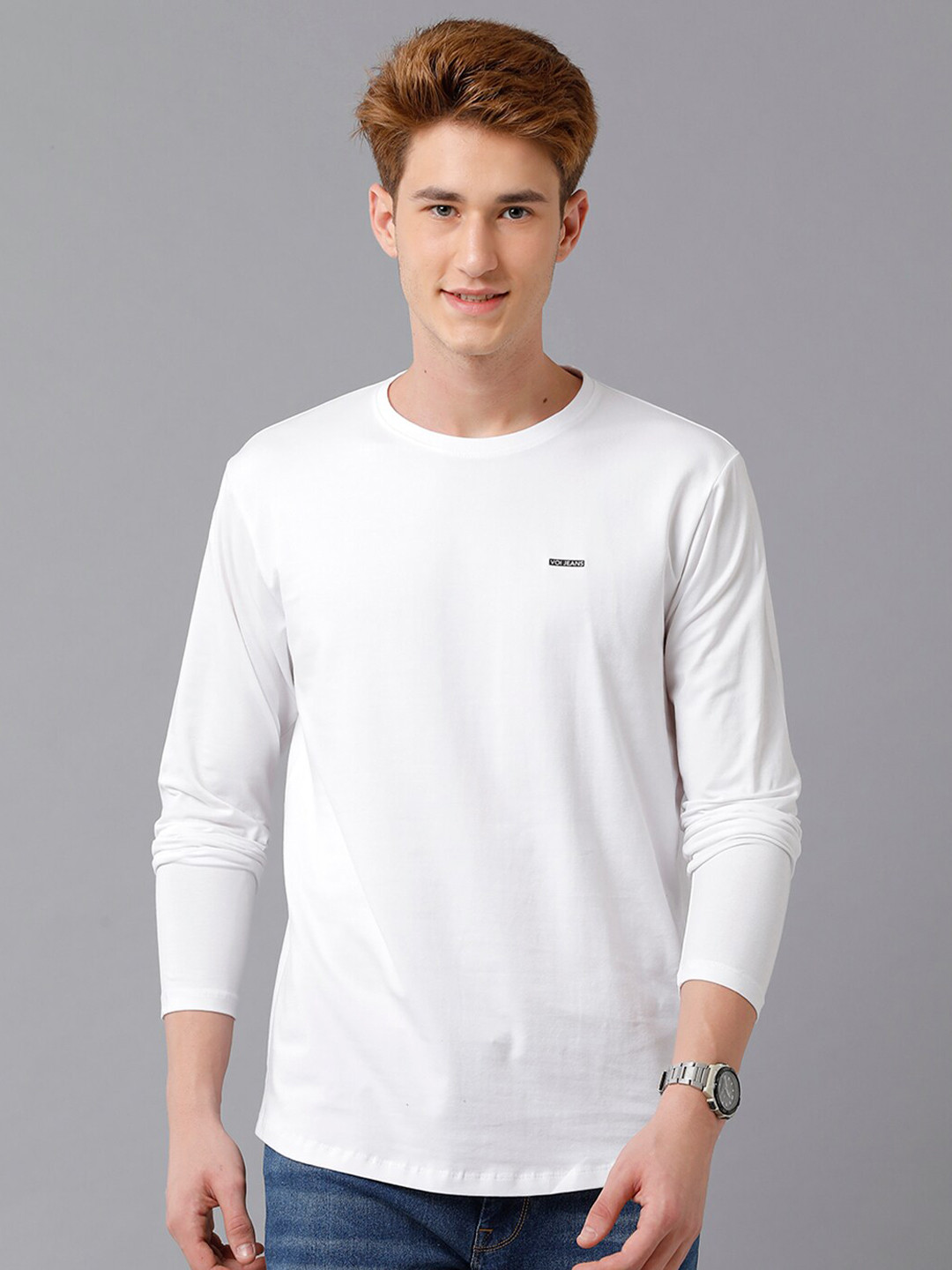 

Voi Jeans Men Long Sleeve Round Neck T-shirt, White