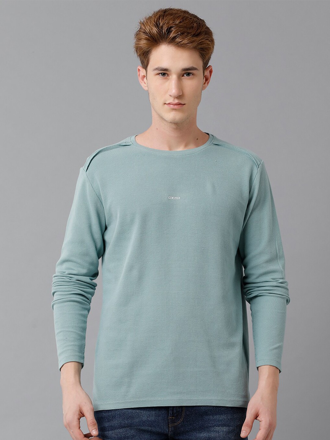 

Voi Jeans Men Round Neck Raw Edge T-shirt, Blue
