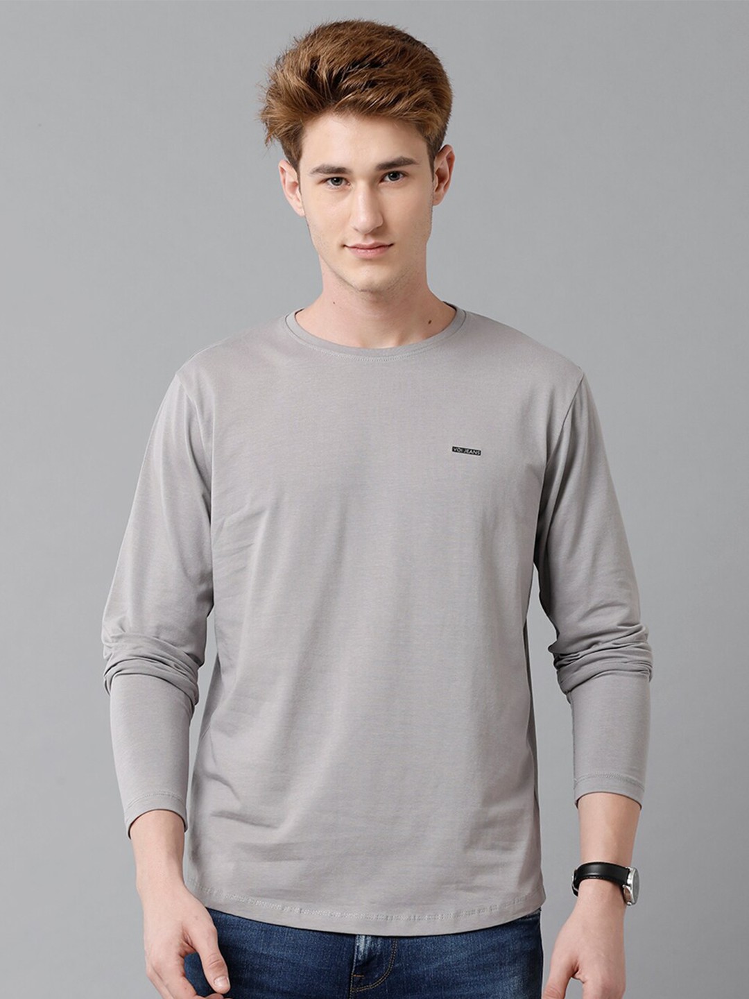 

Voi Jeans Men Round Neck Full Sleeve T-shirt, Grey