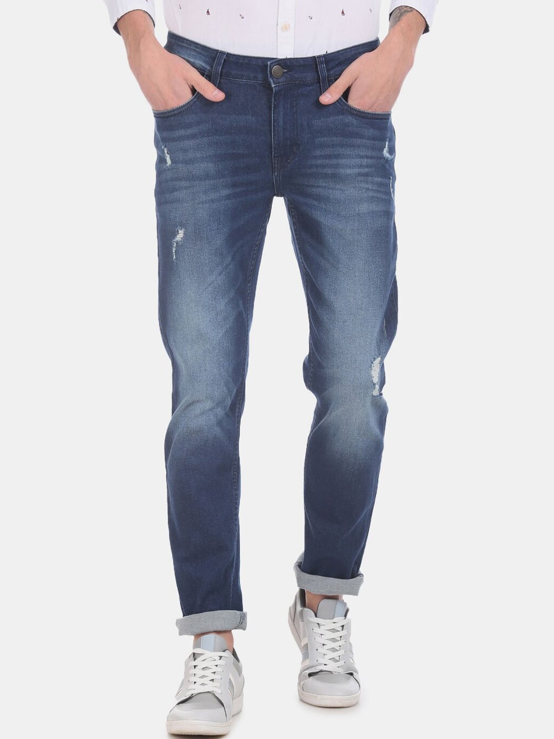 

V-Mart Men Cotton Regular Fit Mildly Distressed Jeans, Blue
