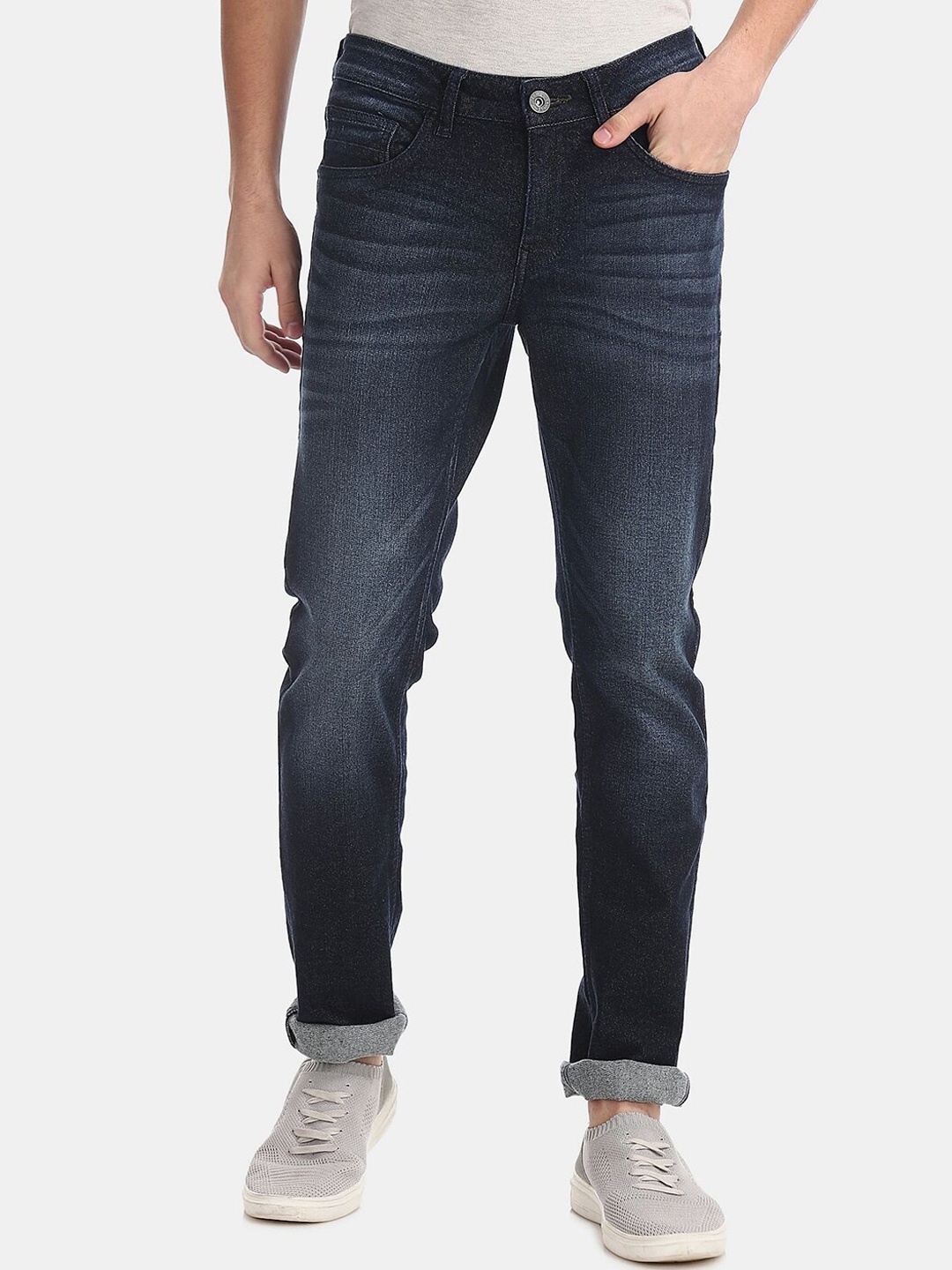 

V-Mart Men Cotton Regular Fit Heavy Fade Jeans, Navy blue