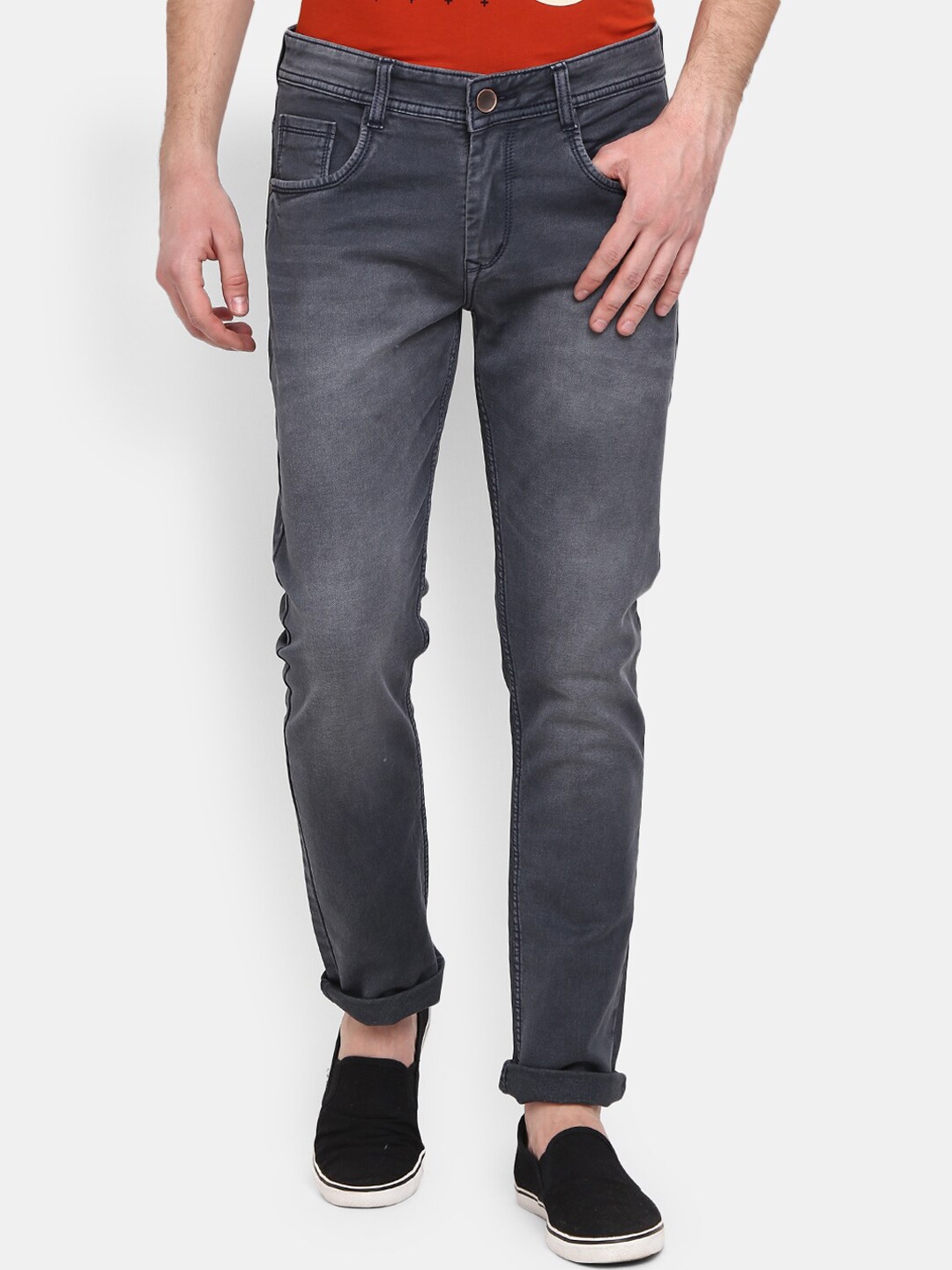 

V-Mart Men Cotton Regular Fit Mid-Rise Jeans, Grey
